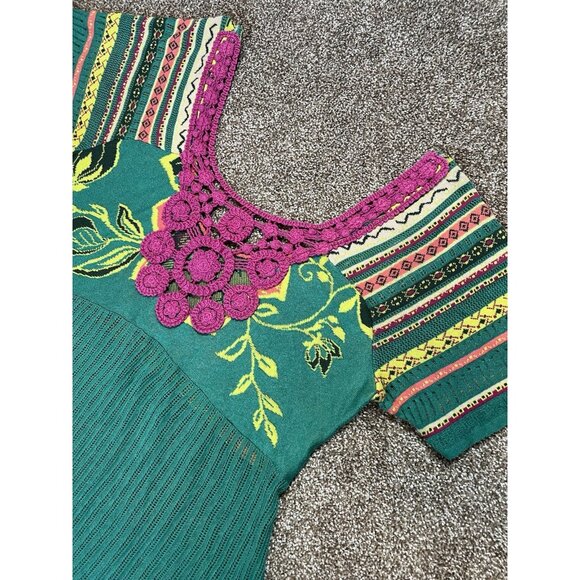 Ivko Women’s Mini dress sundress  size 42 cotton floral Short Sleeves Crochet - Picture 4 of 8